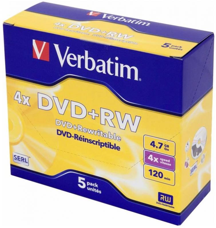   DVD+RW 4.7GB  4x,  5  jewel case, Verbatim